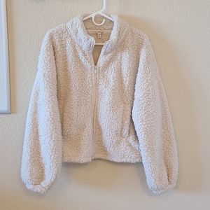 Express White Sherpa Bomber-Style Jacket